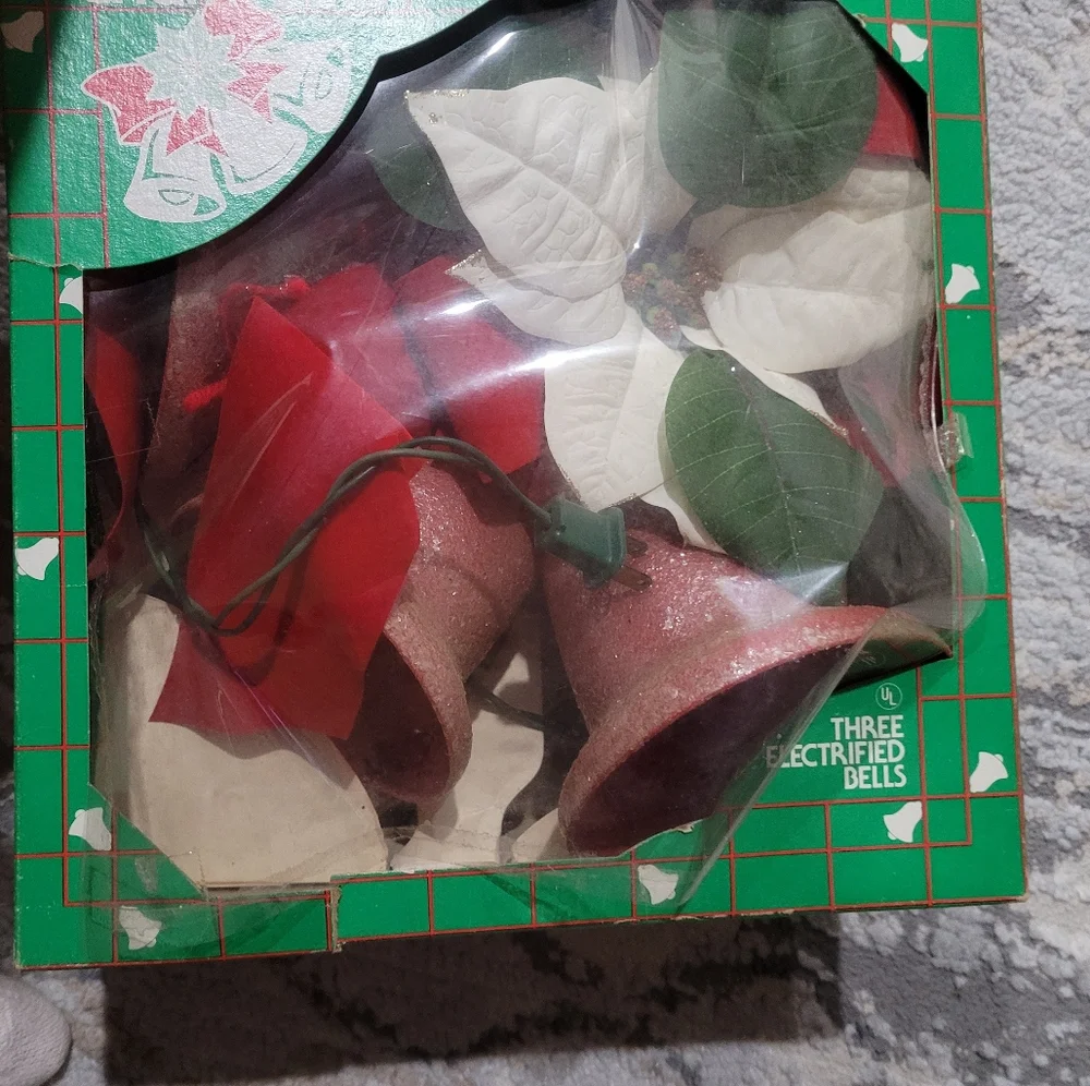 Vintage Christmas Charm Bells Decoration with Red and White Poinsettia